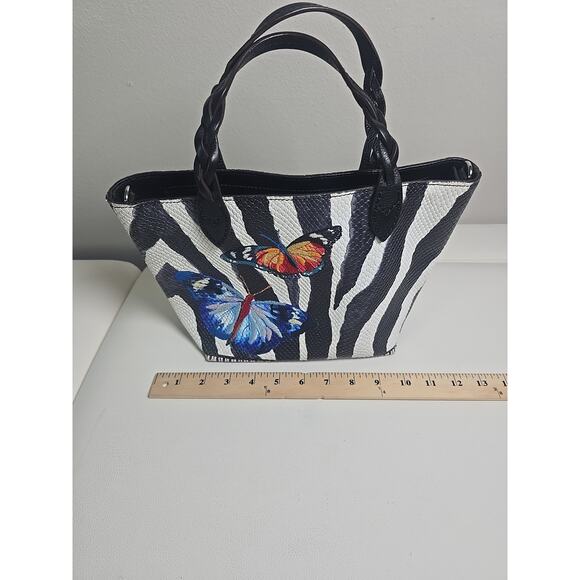 $305 Brighton Africa Stories ZEENA Small Butterfly Zebra Leather Tote Chic - Picture 3 of 9